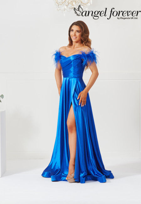 Angel Forever Royal Blue A-Line Satin Prom / Evening Gown